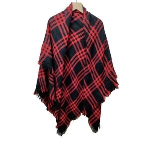 Akira Chicago Red Label Wrap Shawl Women's One Size Red Black Plaid Oversized